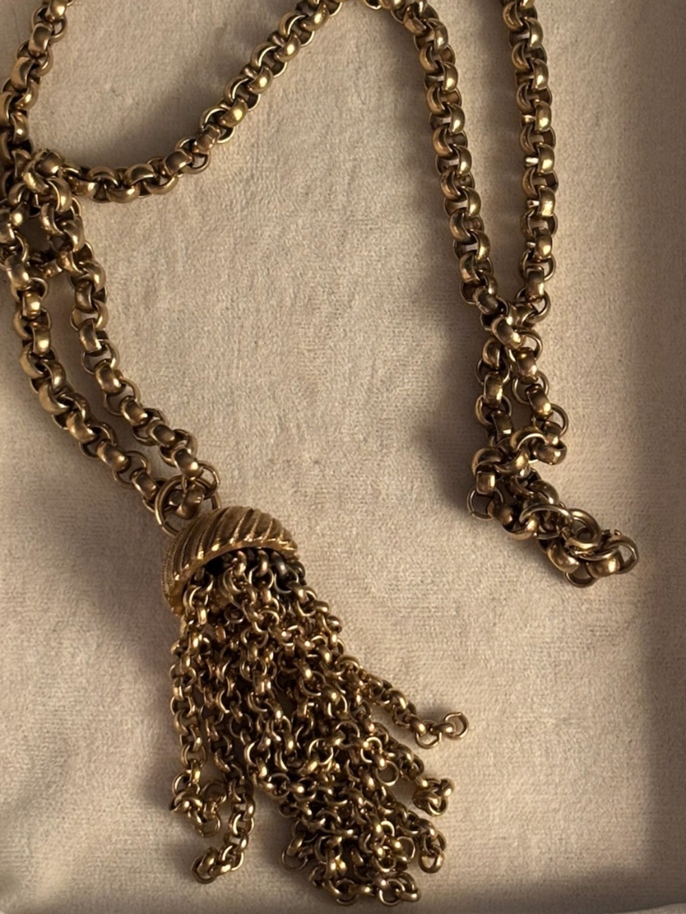 Vintage Monet Gold Tone Shell Tassel Pendant Necklace 1980s Signed
